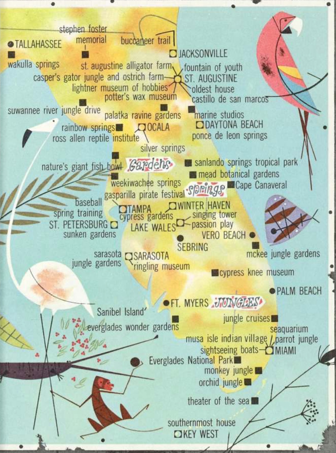 A map of Florida as depicted in Ford Times magazine.